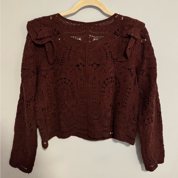 NWOT Cottagecore Brown Crochet Cardigan - Picture 2 of 2